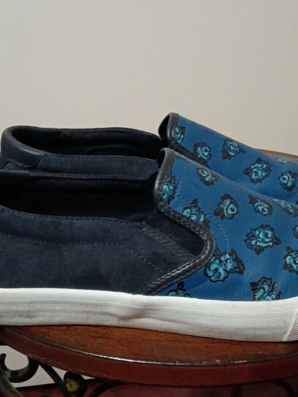 Coach Slip On Blue Black Monogram Sateen Black Low Sneakers Men's Size 11D - Picture 5 of 12